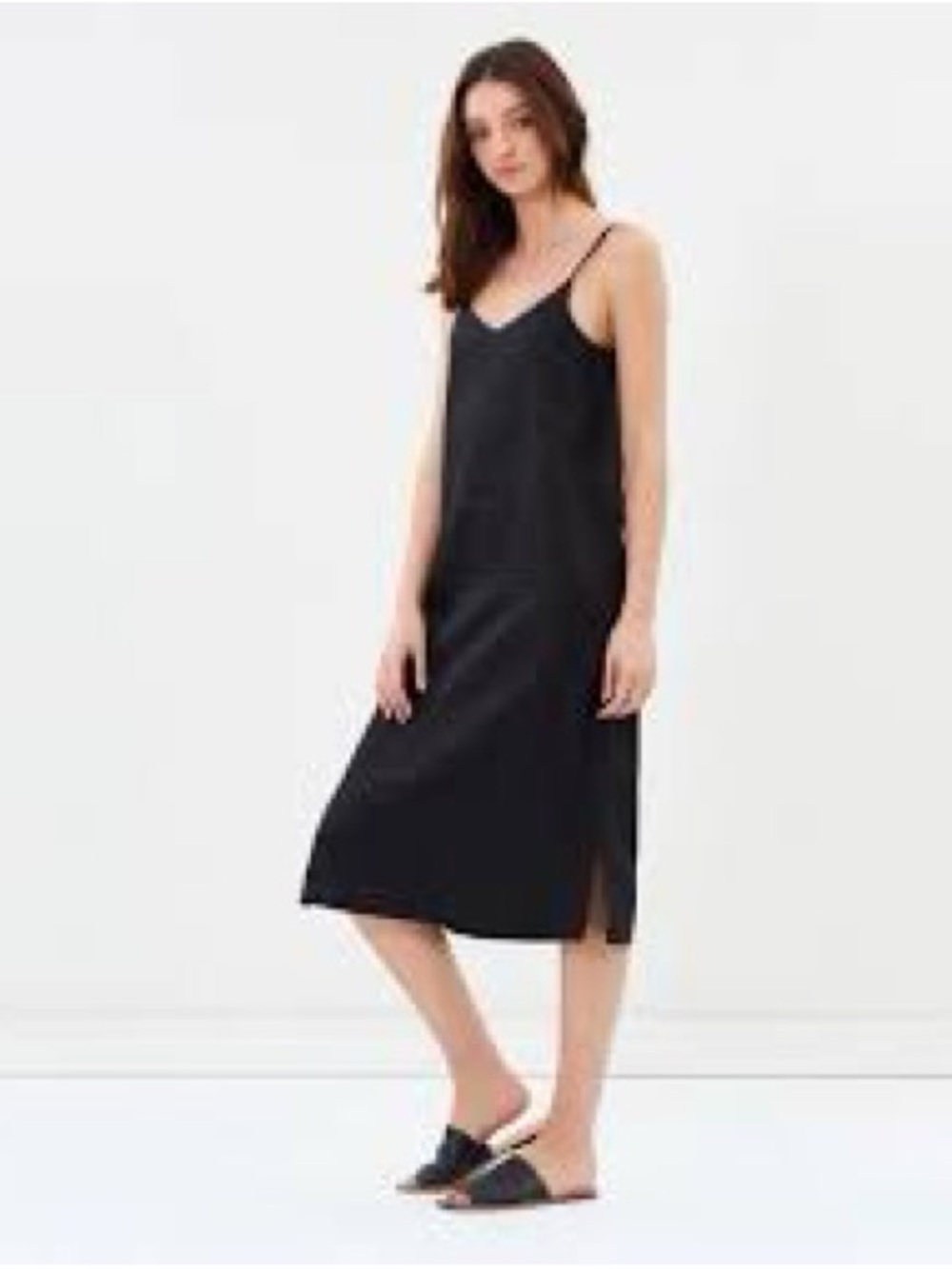Assembly Label Black Slip Midi Dress with Spaghetti Straps